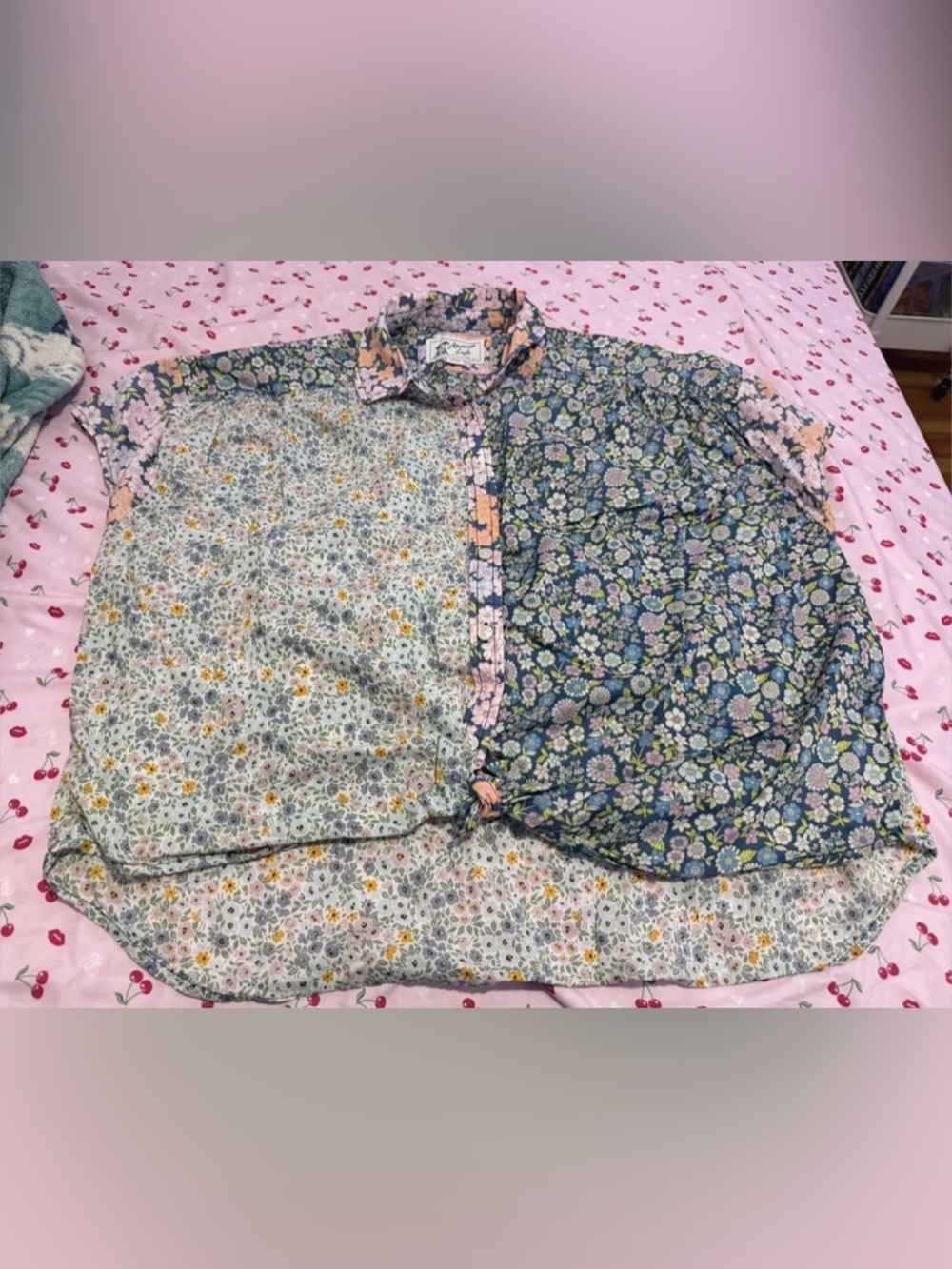 American Eagle Floral Cotton Button Down in Blue Size Small